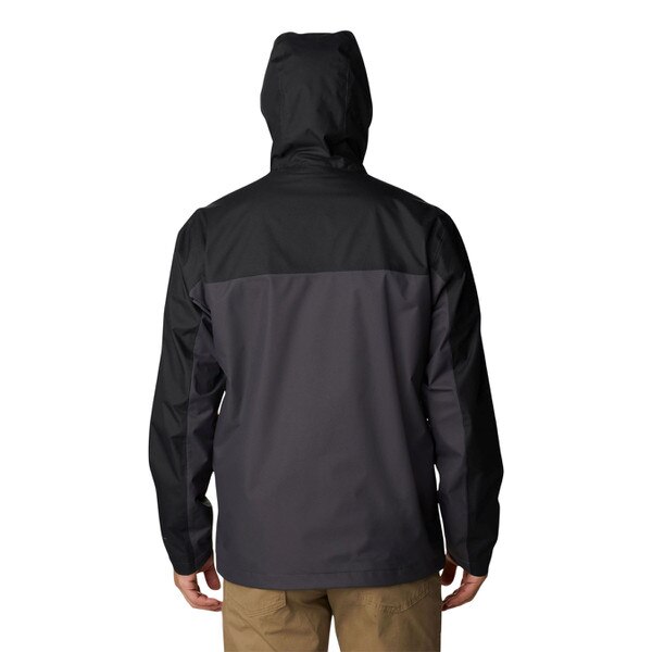 This is the back of the jacket. The hood and the tops of the sleeves are black and the rest of the back is gray.